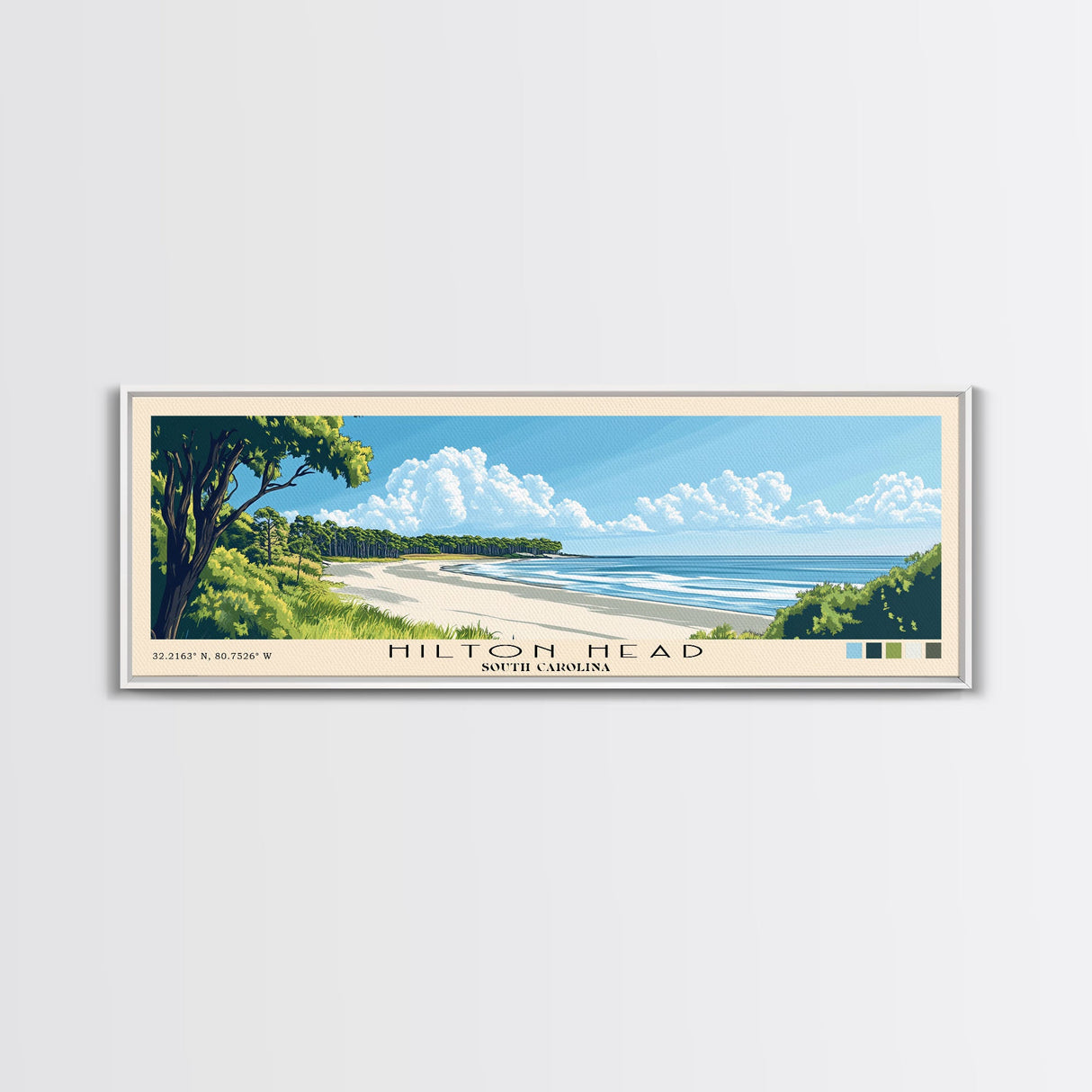 Hilton Head, South Carolina Panoramic Beach Print, Vacation Gift, South Carolina Wall Art, Framed Canvas Print, Framed Beach Painting