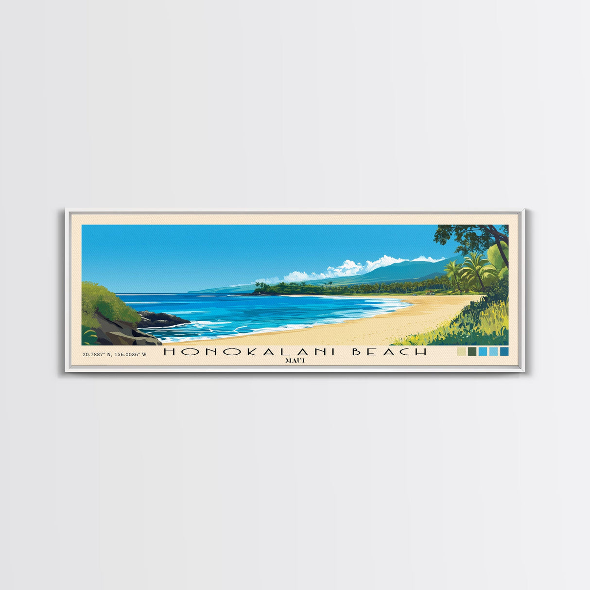 Honokalani Beach, Maui Panoramic Print, Vacation Gift, Maui Wall Art, Beach Painting, Beach Decor, Beach Or Lakehouse Art