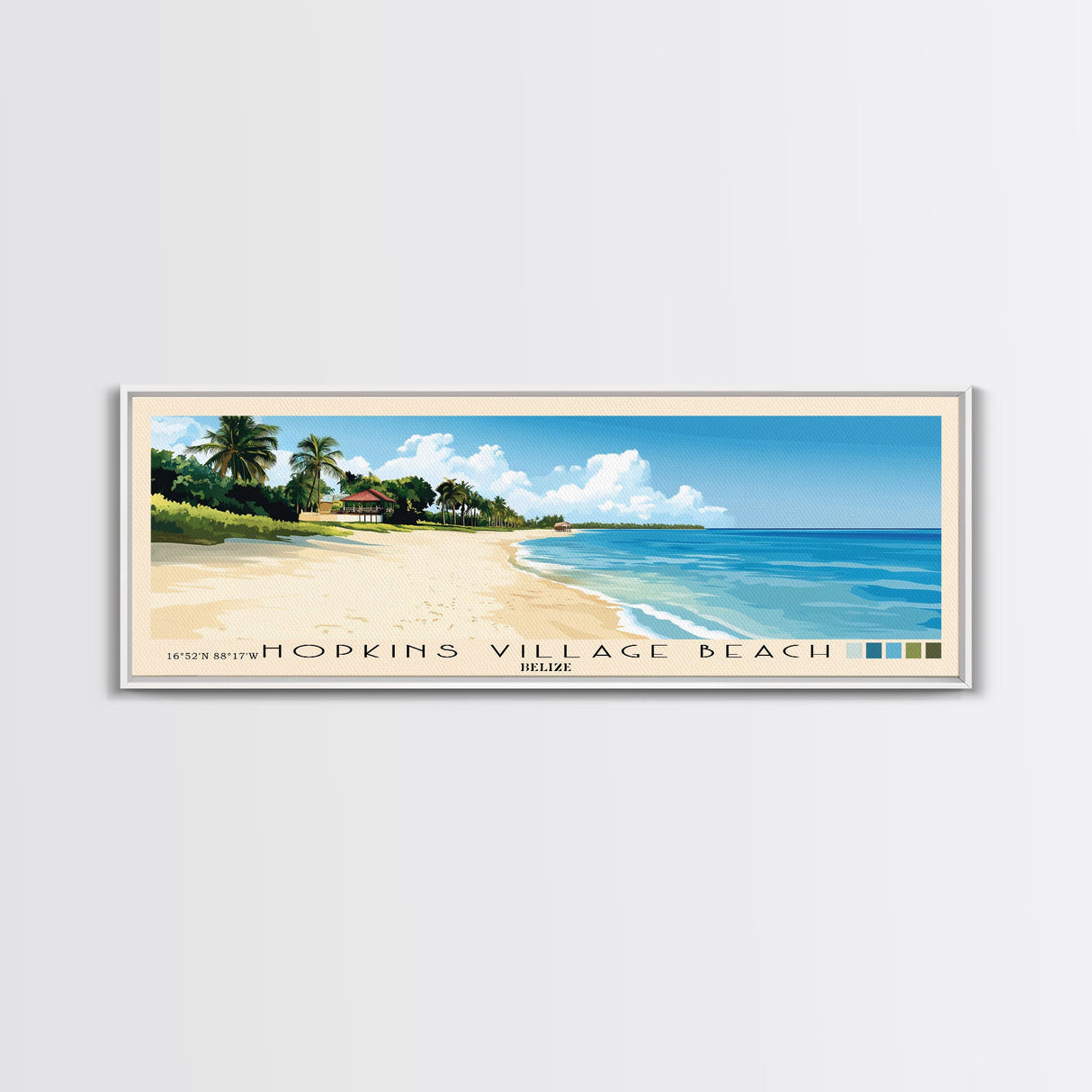 Hopkins Village Beach, Belize Panoramic Print, Vacation Gift, Belize Wall Art, Beach Painting, Beach Decor, Large Wall Art, Wood Frame Art