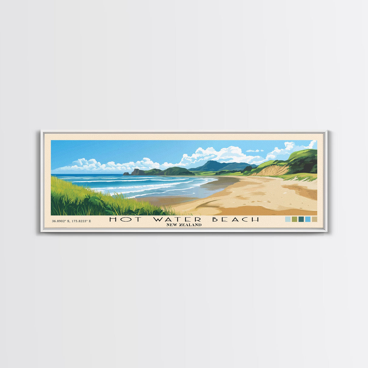 Hot Water Beach, New Zealand Panoramic Print, Vacation Gift, New Zealand Wall Art, Beach Painting, Beach Decor, Beach Or Lakehouse Art