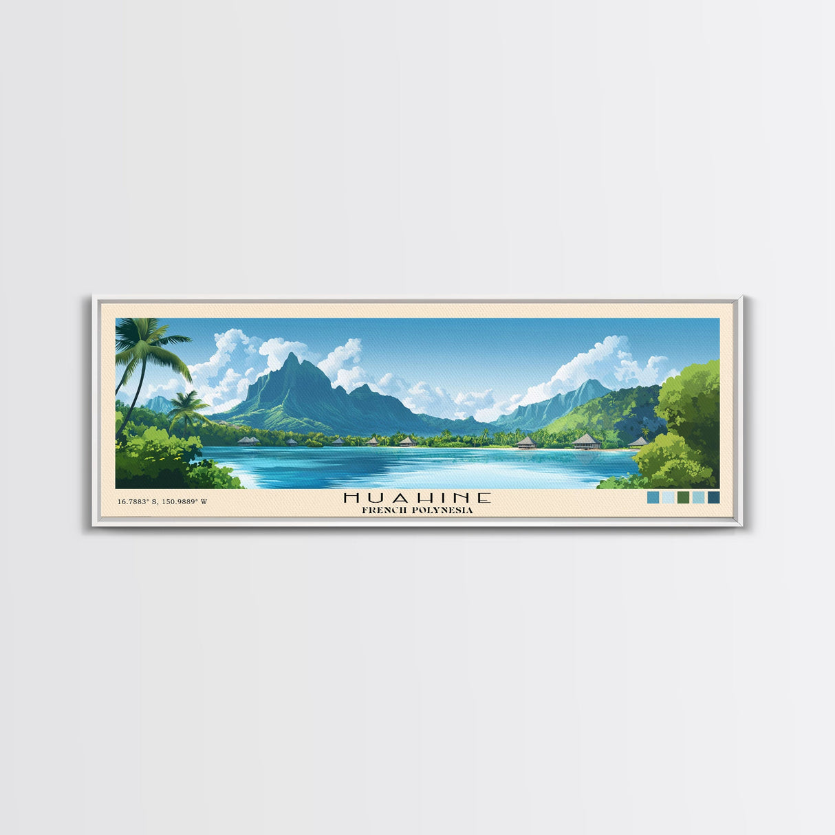 Huahine, French Polynesia Panoramic Beach Print, Vacation Gift, French Polynesia Wall Art, Beach Painting, Beach Decor, Beach Painting