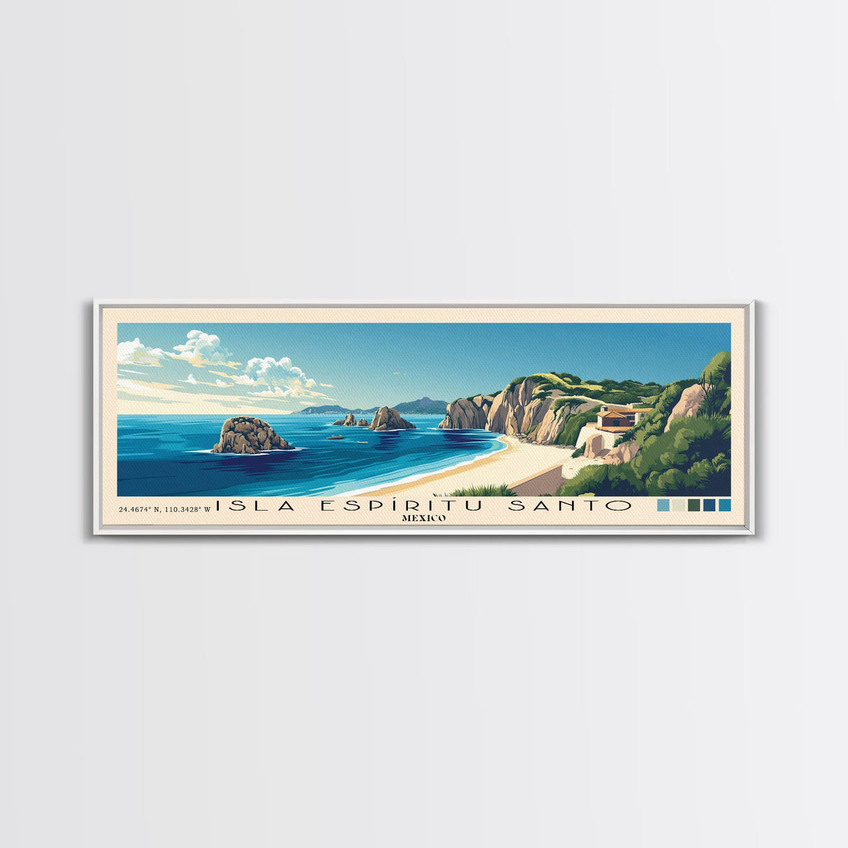 Isla Espíritu Santo, Mexico Panoramic Beach Print, Vacation Gift, Mexico Wall Art, Framed Canvas Print, Framed Beach Painting