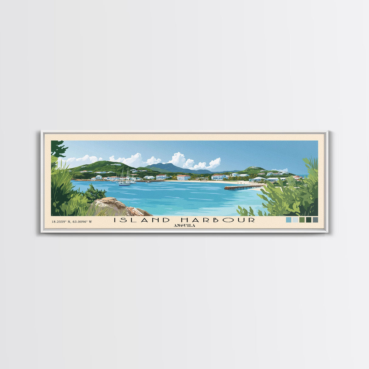 Island Harbour, Anguila Panoramic Beach Print, Vacation Gift, Anguila Wall Art, Beach Painting, Beach Decor, Beach Painting