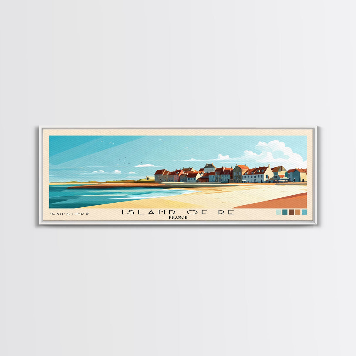 Island of Ré, France Panoramic Beach Print, Vacation Gift, France Wall Art, Framed Canvas Print, Framed Beach Painting