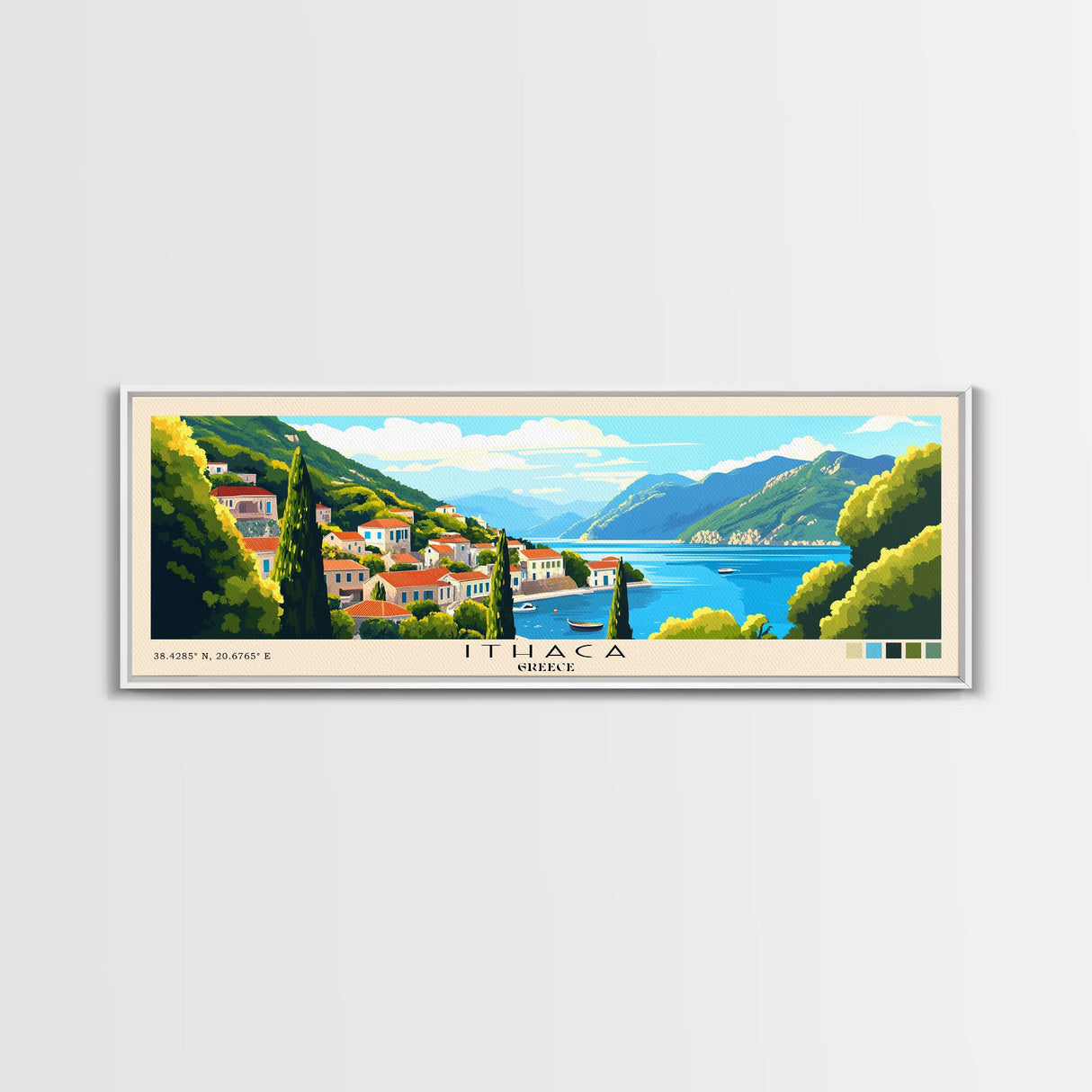 Ithaca, Greece Panoramic Beach Print, Vacation Gift, Greece Wall Art, Beach Painting, Beach Decor, Beach Painting