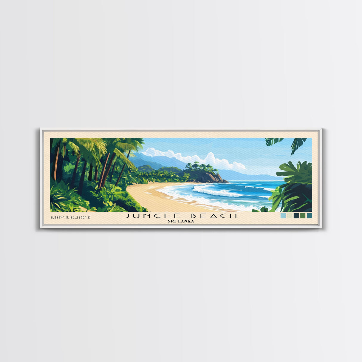 Jungle Beach, Sri Lanka Panoramic Beach Print, Vacation Gift, Sri Lanka Wall Art, Framed Canvas Print, Framed Beach Painting