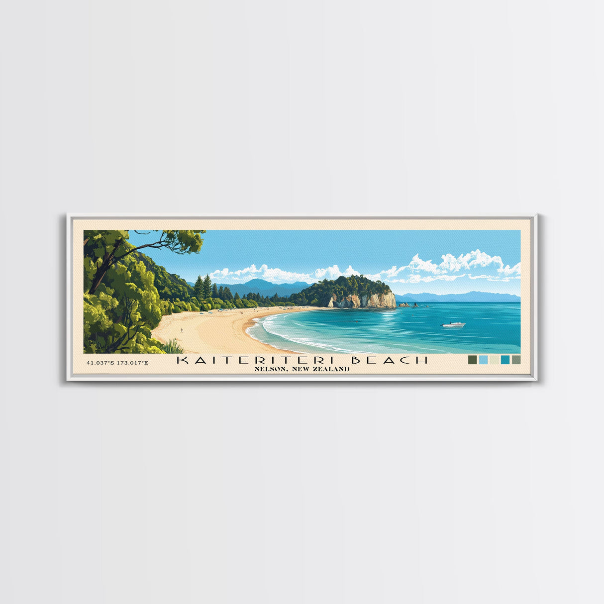 Kaiteriteri Beach, Nelson, New Zealand Panoramic Beach Print, Vacation Gift, Nelson, New Zealand Wall Art, Beach Painting, Beach Decor, Beach Painting