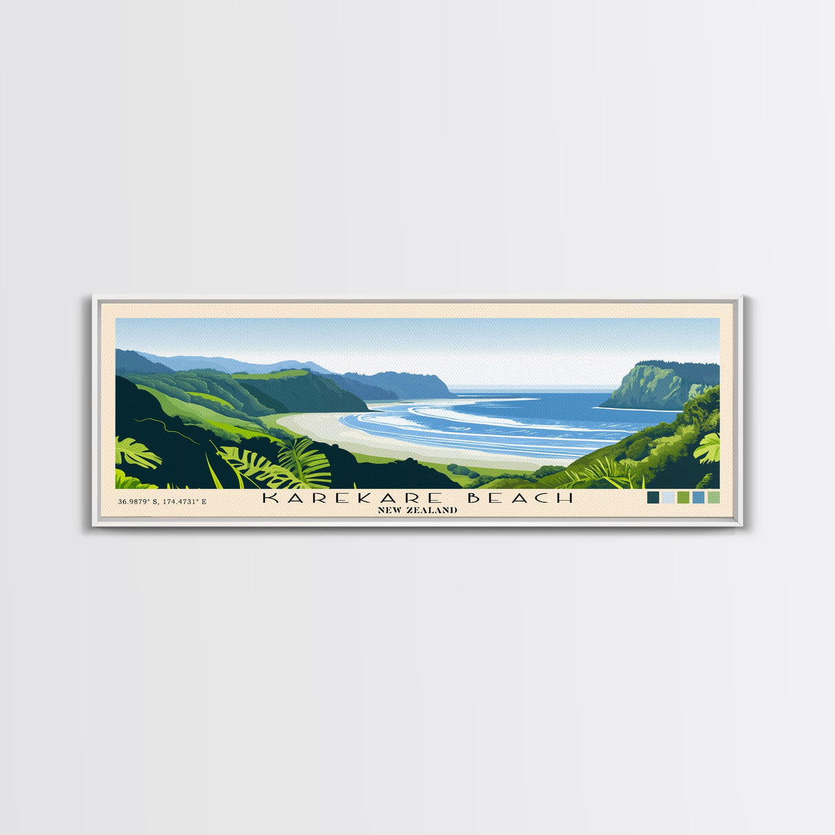 Karekare Beach, New Zealand Panoramic Print, Vacation Gift, New Zealand Wall Art, Beach Painting, Beach Decor, Large Wall Art, Wood Frame Art