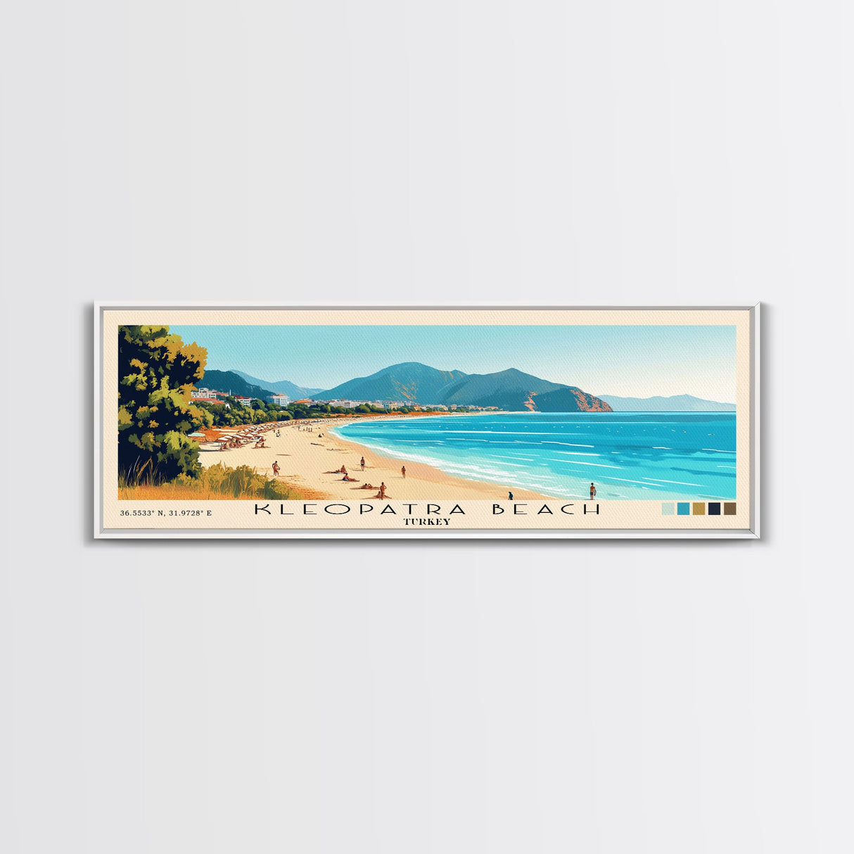 Kleopatra Beach, Turkey Panoramic Beach Print, Vacation Gift, Turkey Wall Art, Framed Canvas Print, Framed Beach Painting