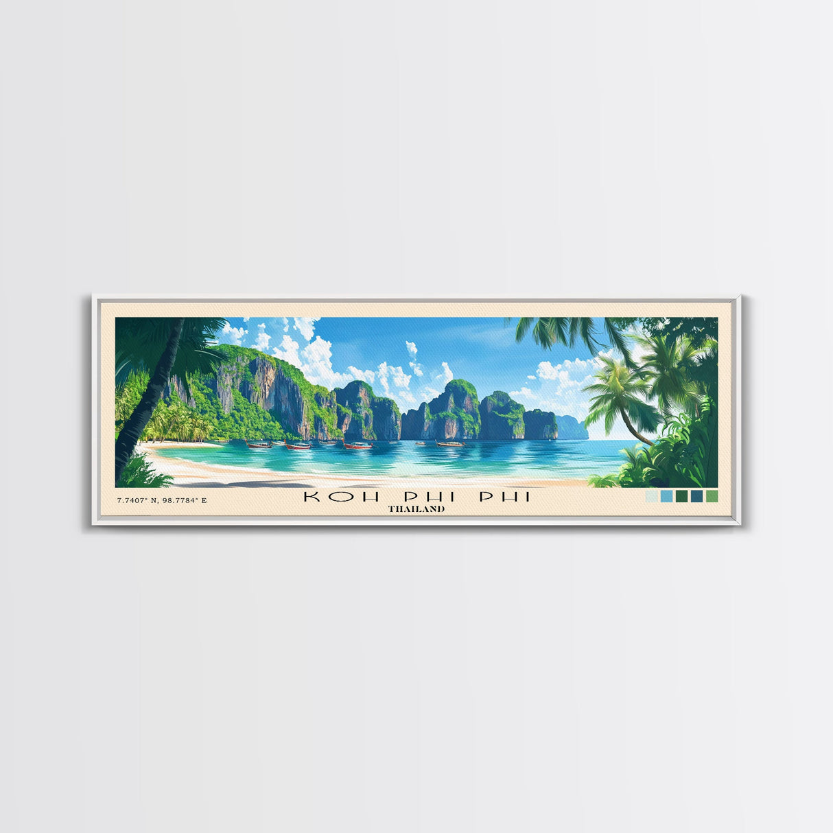 Koh Phi Phi, Thailand Panoramic Beach Print, Vacation Gift, Thailand Wall Art, Beach Painting, Beach Decor, Beach Painting