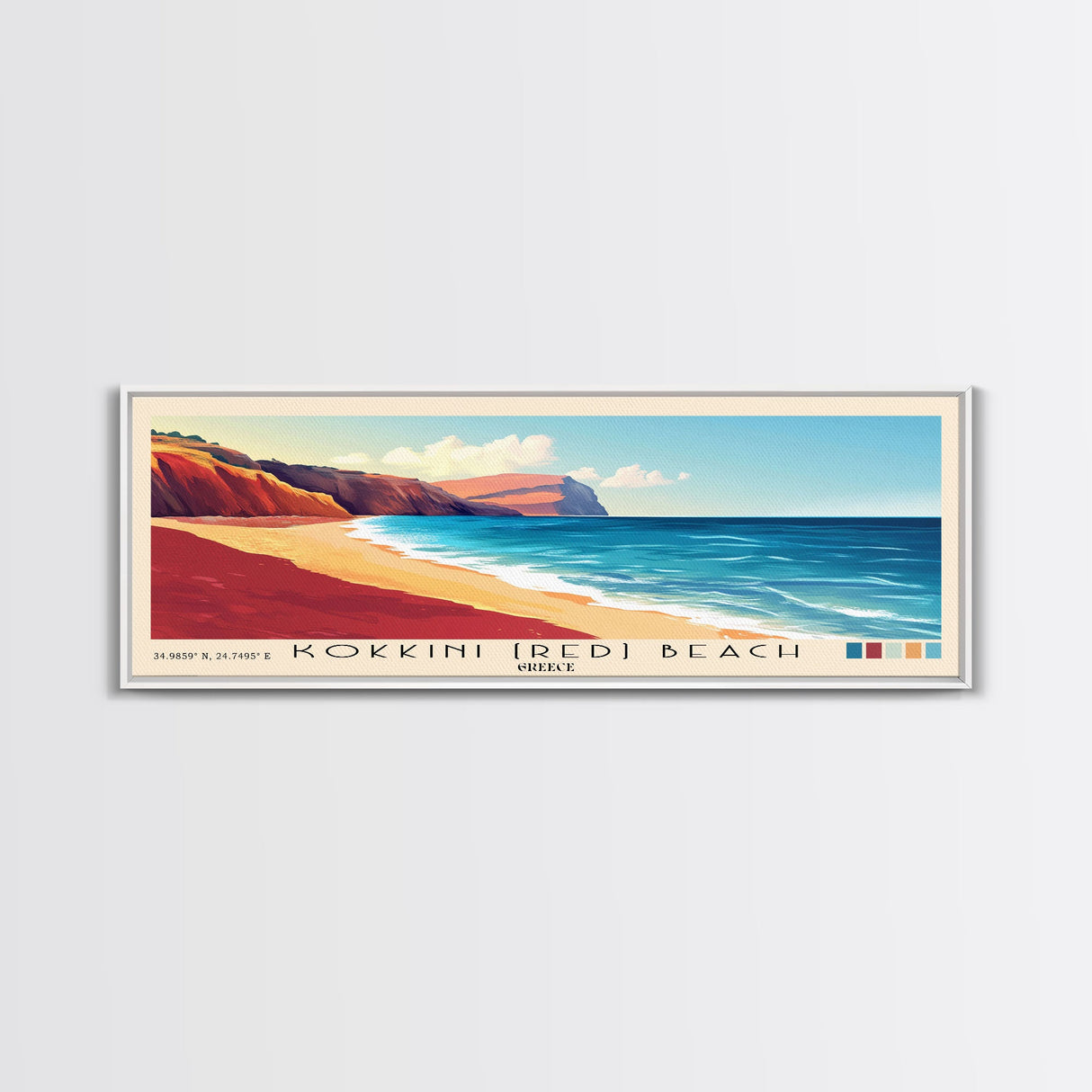 Kokkini (Red) Beach, Greece Panoramic Print, Vacation Gift, Greece Wall Art, Beach Painting, Beach Decor, Large Wall Art, Wood Frame Art