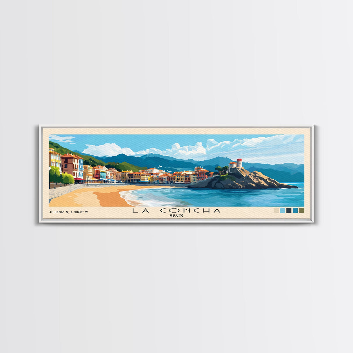 La Concha, Spain Panoramic Beach Print, Vacation Gift, Spain Wall Art, Beach Painting, Beach Decor, Beach Painting