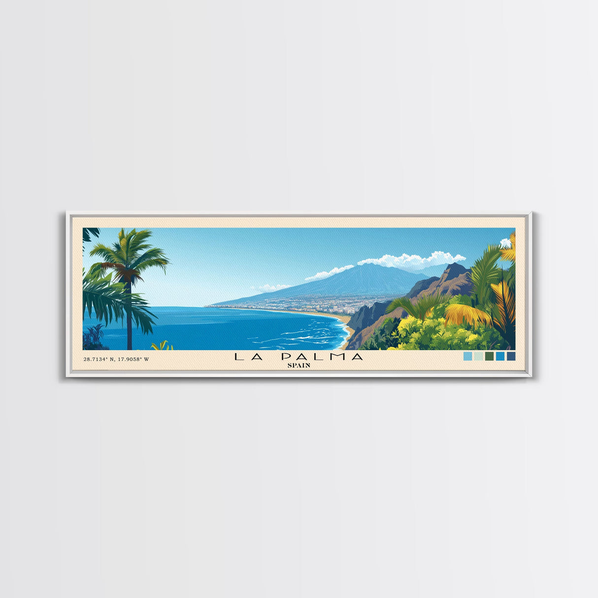 La Palma, Spain Panoramic Beach Print, Vacation Gift, Spain Wall Art, Beach Painting, Beach Decor, Beach Painting