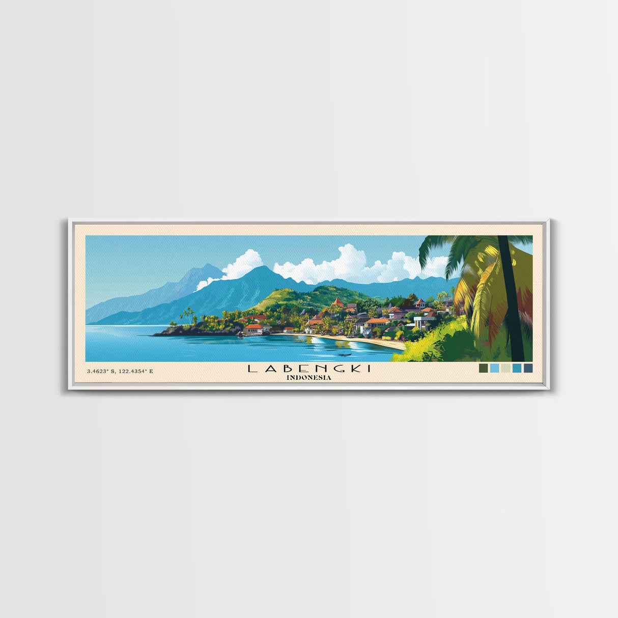 Labengki, Indonesia Panoramic Beach Print, Vacation Gift, Indonesia Wall Art, Framed Canvas Print, Framed Beach Painting