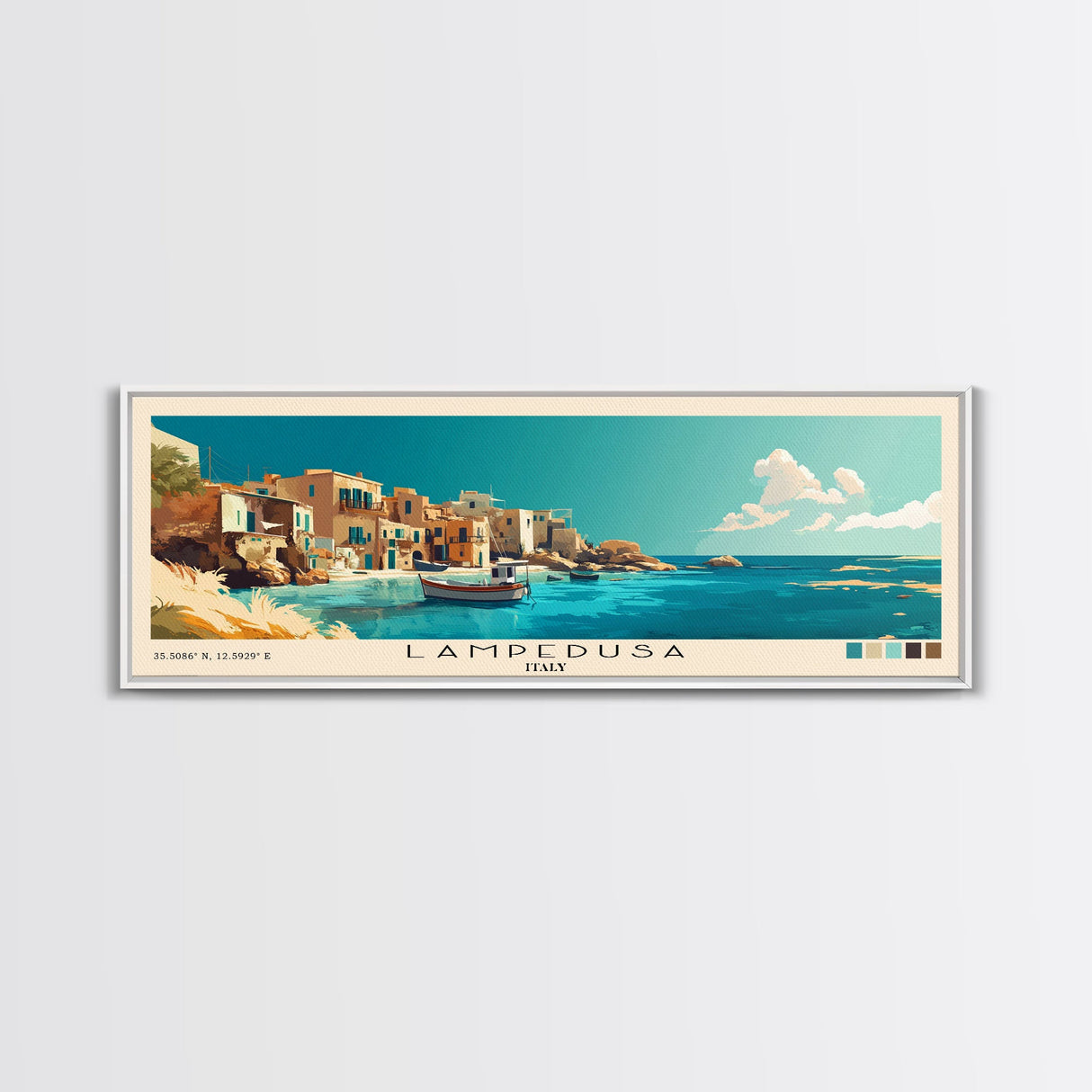 Lampedusa, Italy Panoramic Beach Print, Vacation Gift, Italy Wall Art, Framed Canvas Print, Framed Beach Painting