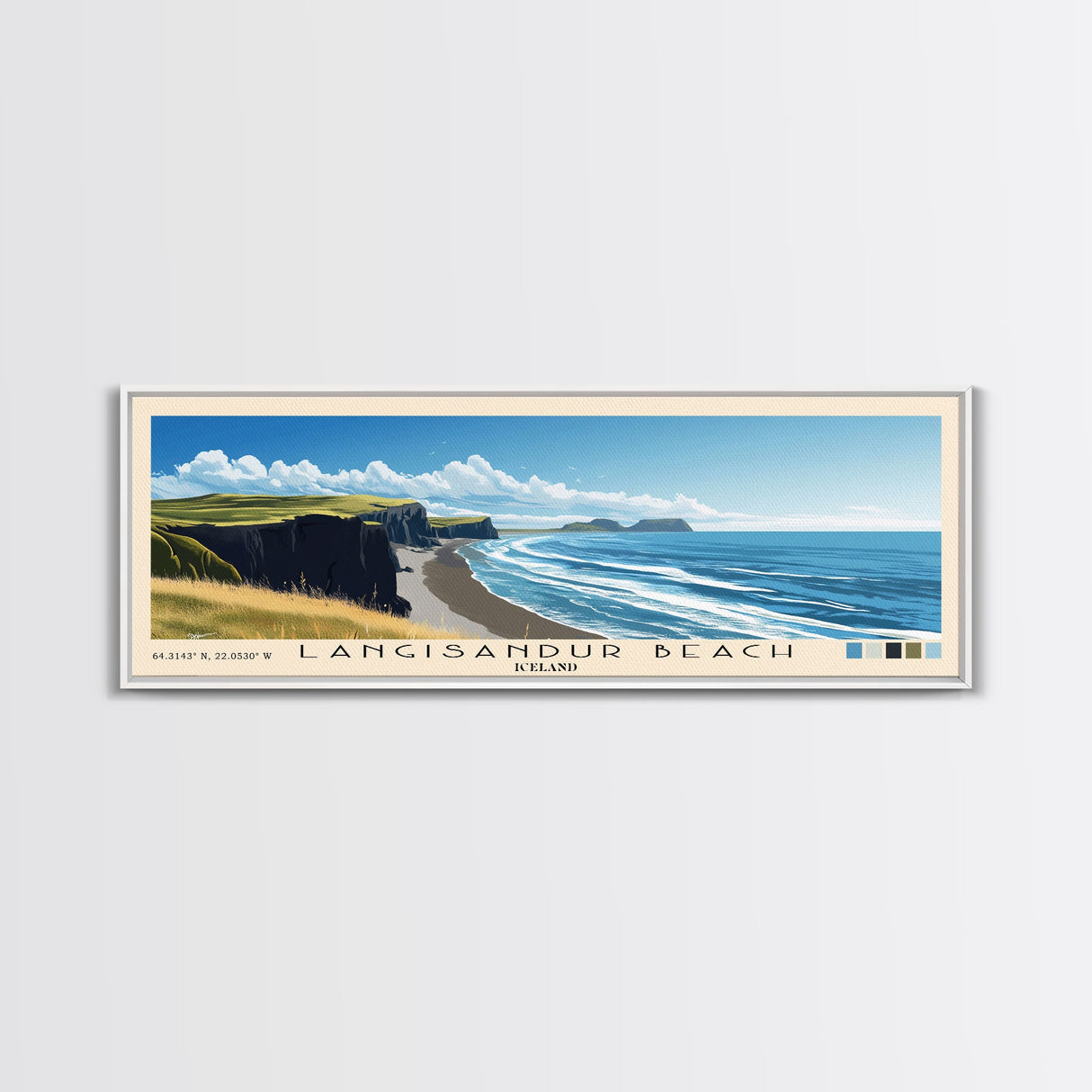 Langisandur Beach, Iceland Panoramic Beach Print, Vacation Gift, Iceland Wall Art, Beach Painting, Beach Decor, Beach Painting