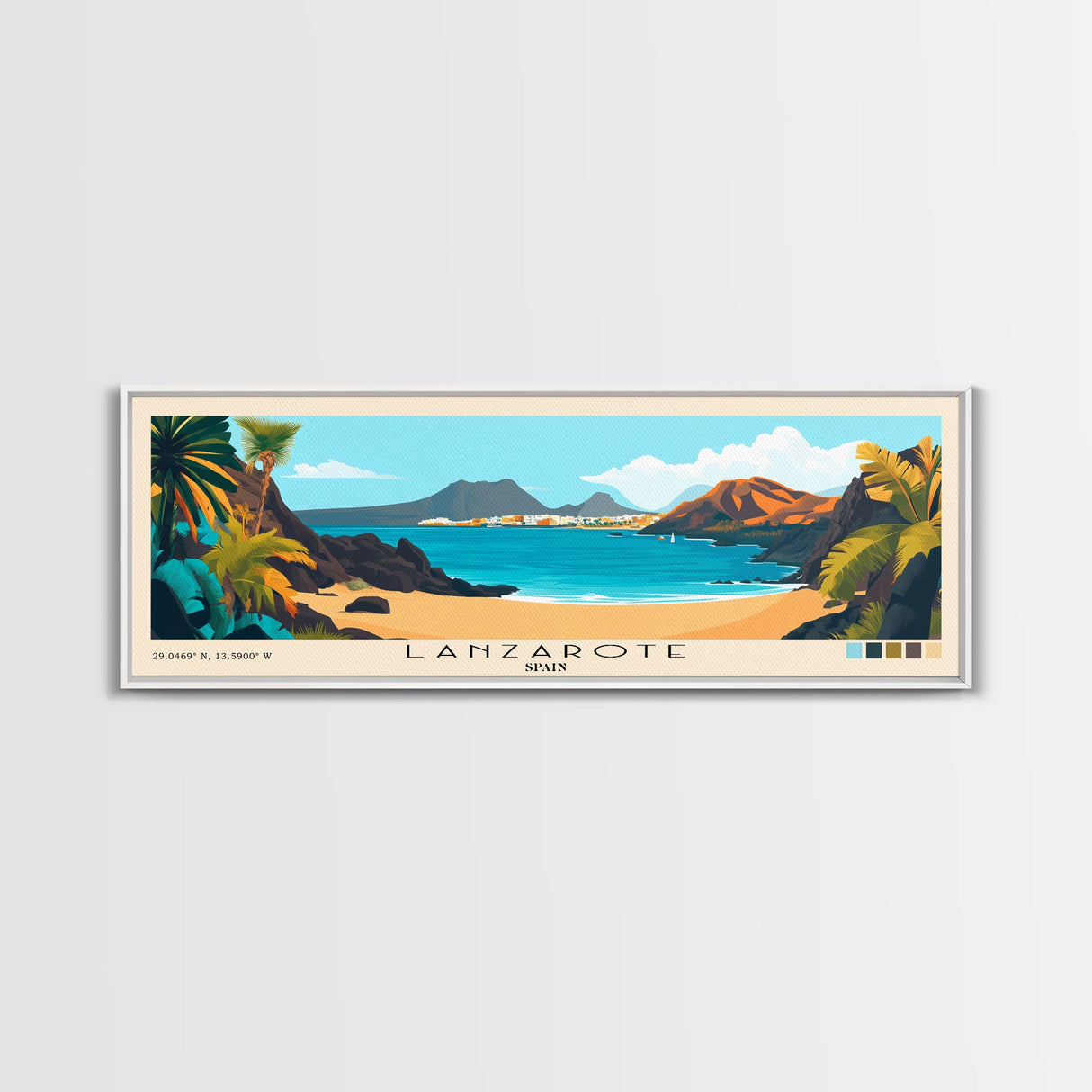 Lanzarote, Spain Panoramic Beach Print, Vacation Gift, Spain Wall Art, Framed Canvas Print, Framed Beach Painting