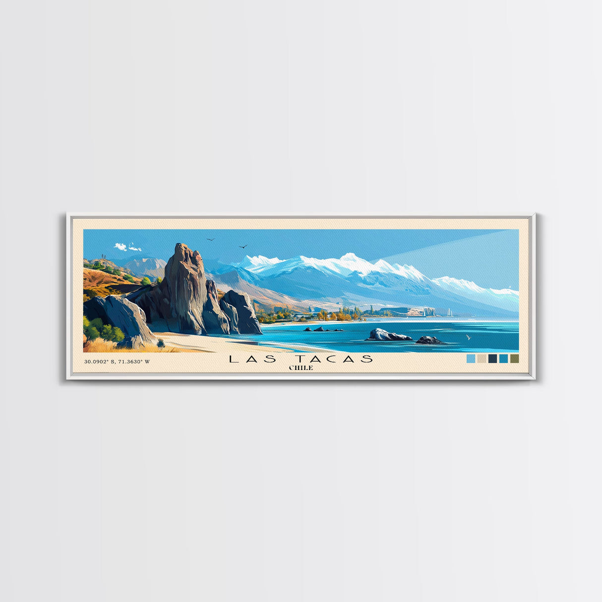 Las Tacas, Chile Panoramic Print, Vacation Gift, Chile Wall Art, Beach Painting, Beach Decor, Large Wall Art, Wood Frame Art