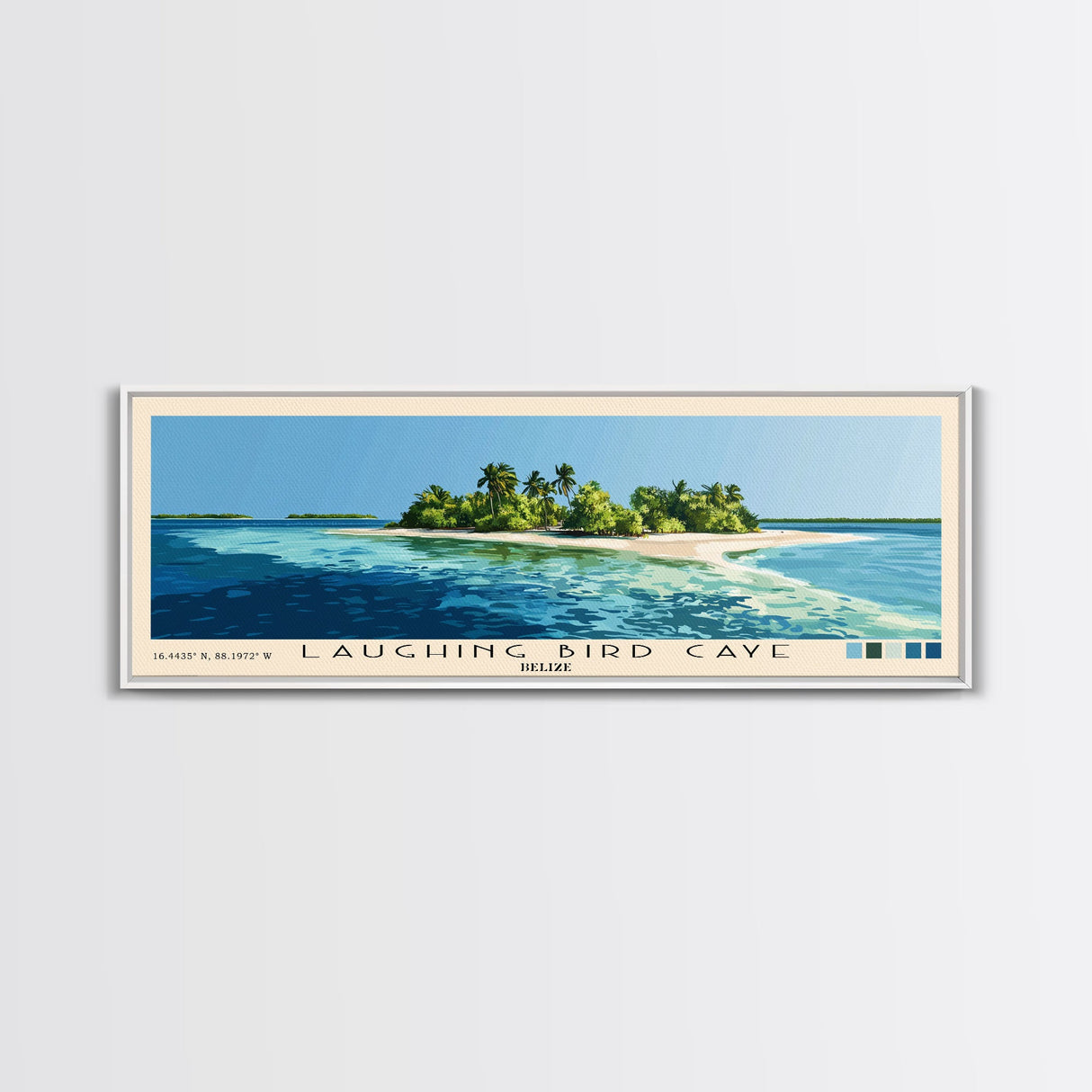 Laughing Bird Caye, Belize Panoramic Beach Print, Vacation Gift, Belize Wall Art, Framed Canvas Print, Framed Beach Painting