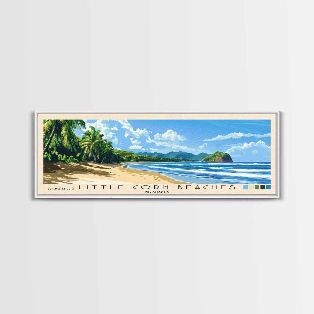 Little Corn beaches, Nicaragua Panoramic Beach Print, Vacation Gift, Nicaragua Wall Art, Framed Canvas Print, Framed Beach Painting