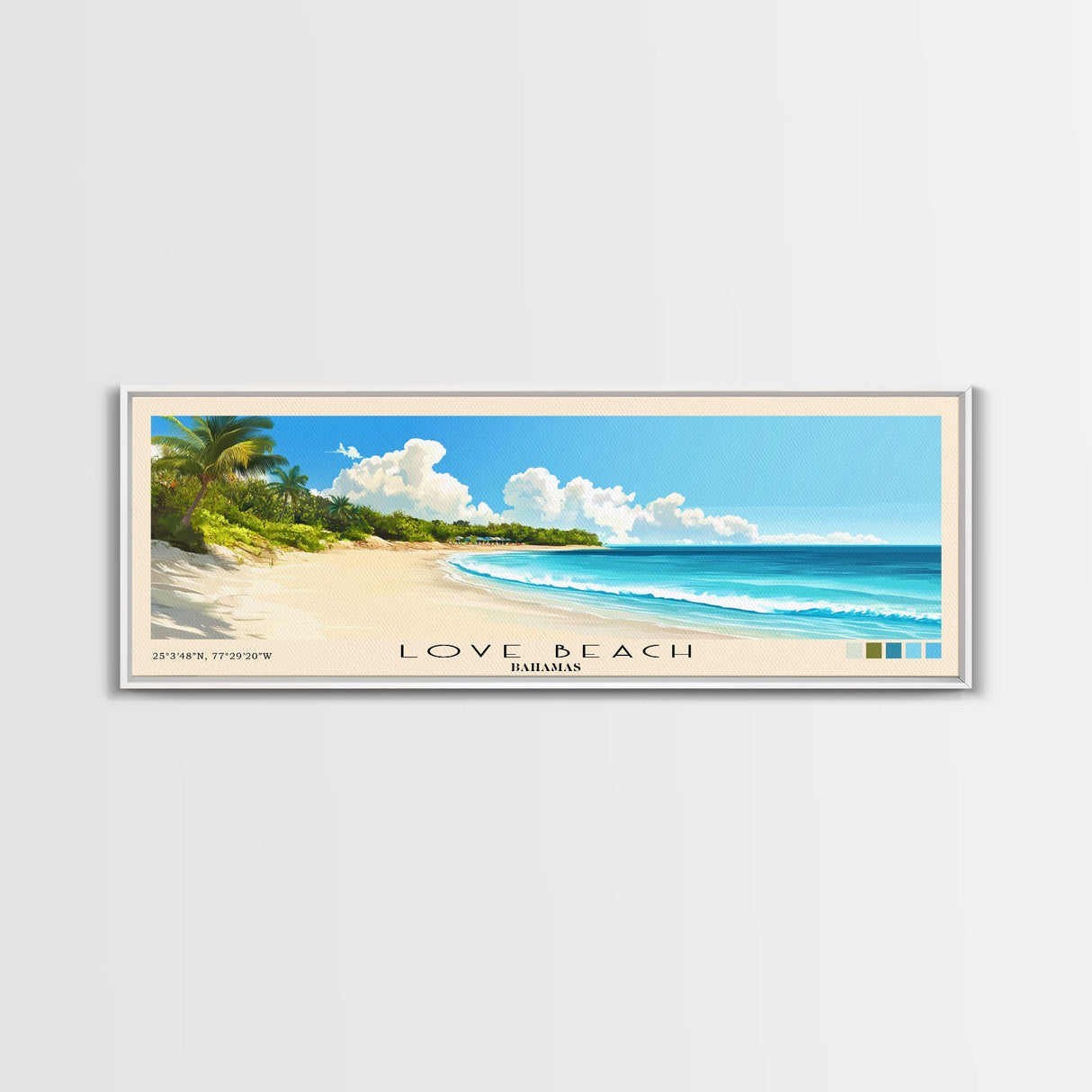 Love Beach, Bahamas Panoramic Print, Vacation Gift, Bahamas Wall Art, Beach Painting, Beach Decor, Large Wall Art, Wood Frame Art