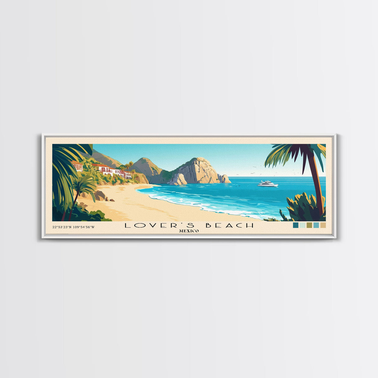 Lover’s Beach, Mexico Panoramic Beach Print, Vacation Gift, Mexico Wall Art, Framed Canvas Print, Framed Beach Painting