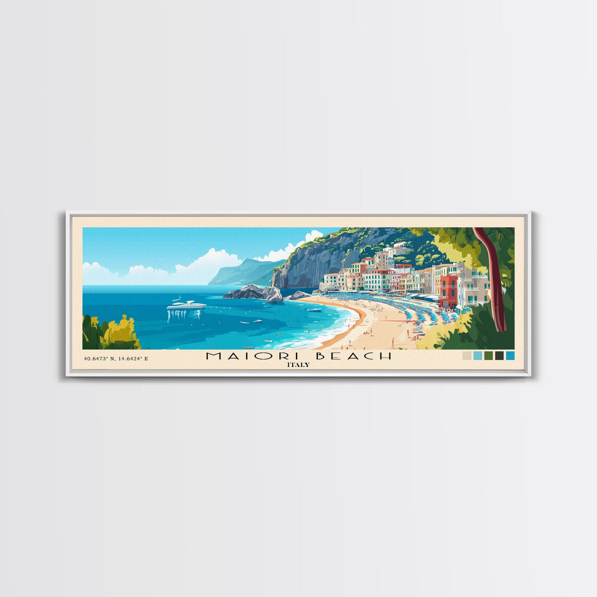 Maiori Beach, Italy Panoramic Print, Vacation Gift, Italy Wall Art, Beach Painting, Beach Decor, Beach Or Lakehouse Art