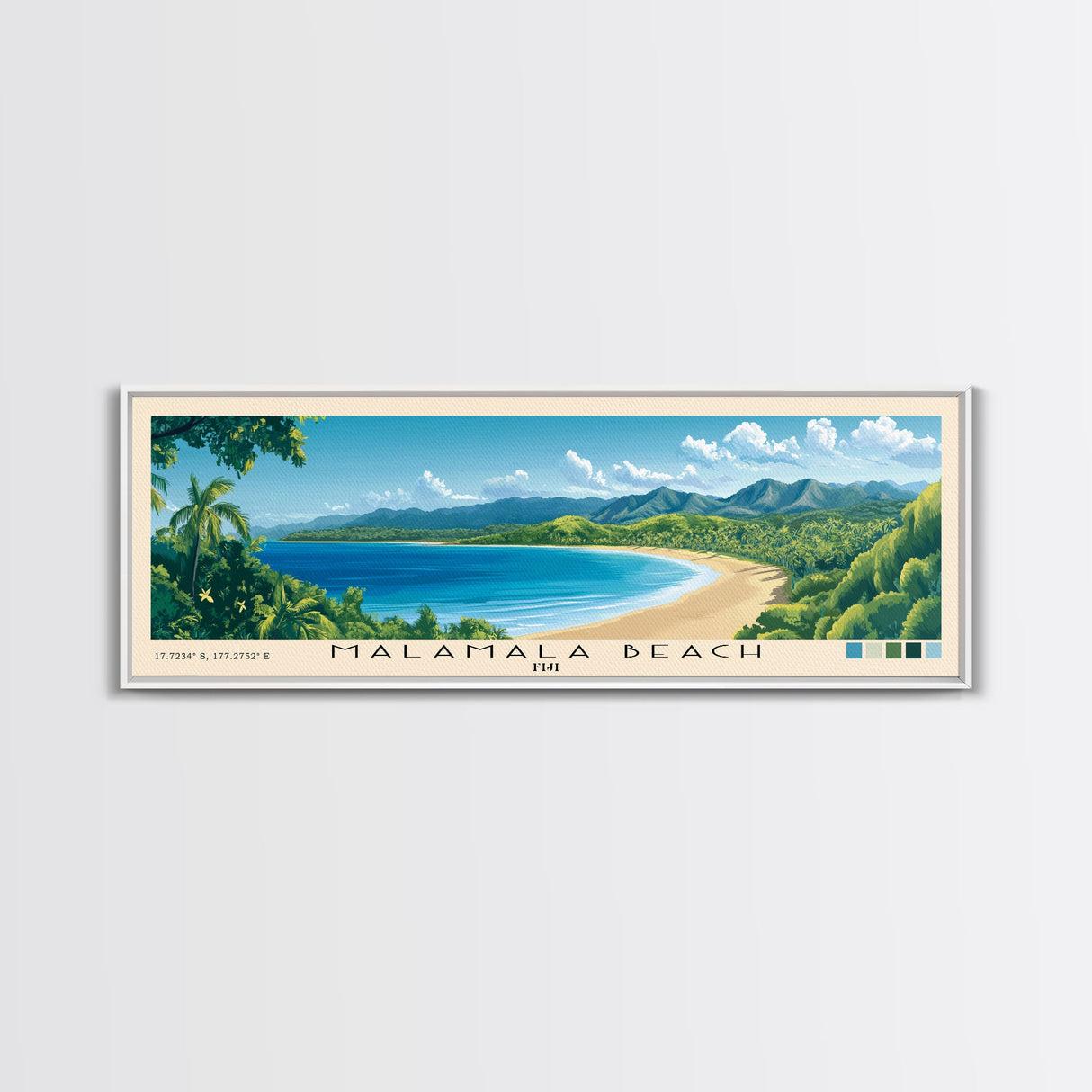 Malamala Beach, Fiji Panoramic Beach Print, Vacation Gift, Fiji Wall Art, Framed Canvas Print, Framed Beach Painting