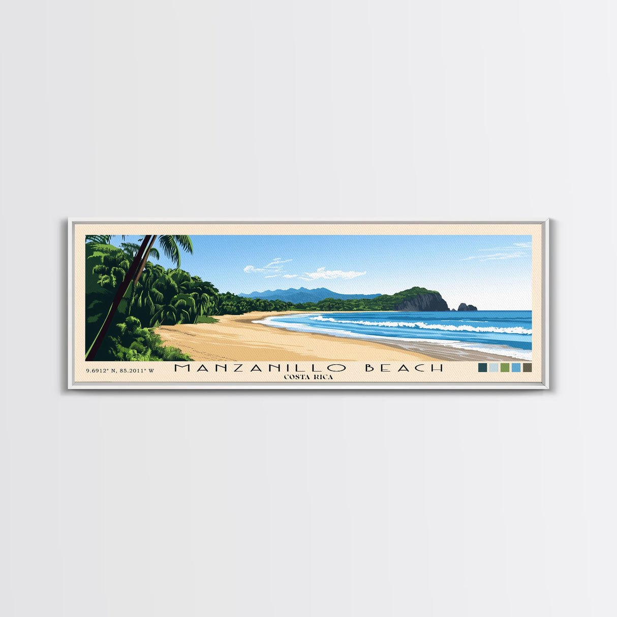 Manzanillo Beach, Costa Rica Panoramic Print, Vacation Gift, Costa Rica Wall Art, Beach Painting, Beach Decor, Large Wall Art, Wood Frame Art