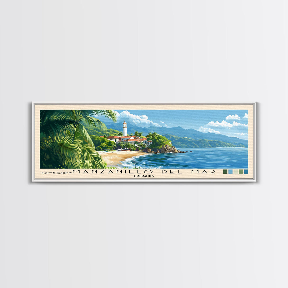 Manzanillo del Mar, Colombia Panoramic Beach Print, Vacation Gift, Colombia Wall Art, Framed Canvas Print, Framed Beach Painting