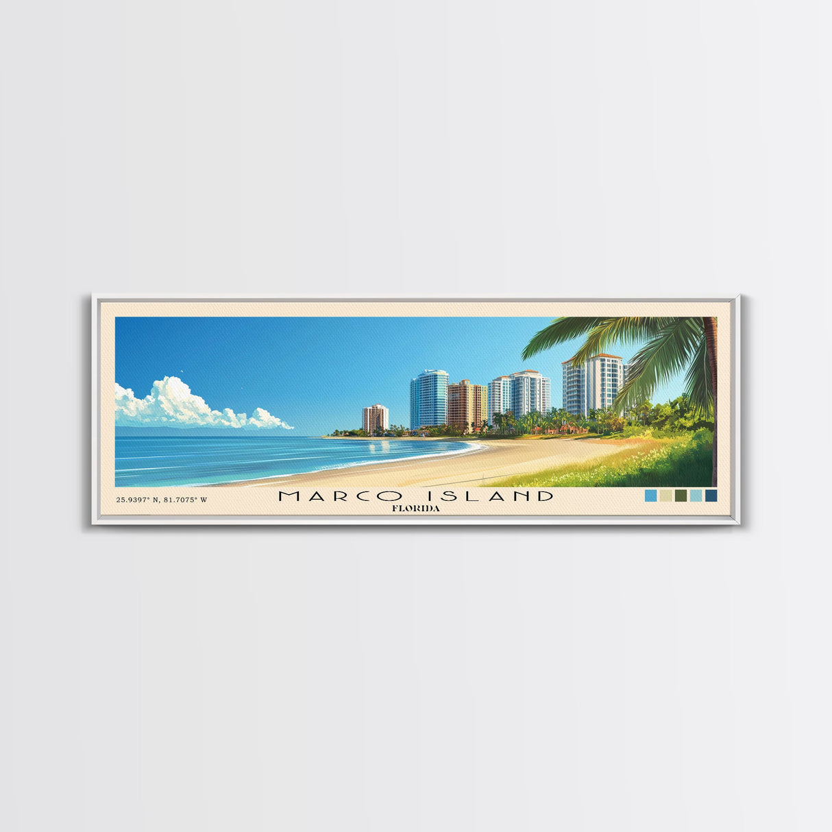 Marco Island, Florida Panoramic Beach Print, Vacation Gift, Florida Wall Art, Framed Canvas Print, Framed Beach Painting