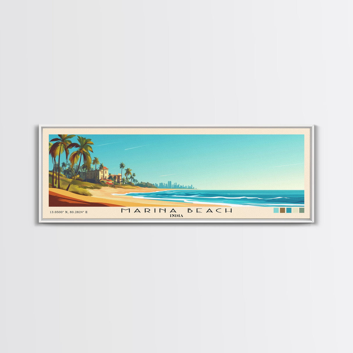 Marina Beach, India Panoramic Print, Vacation Gift, India Wall Art, Beach Painting, Beach Decor, Large Wall Art, Wood Frame Art