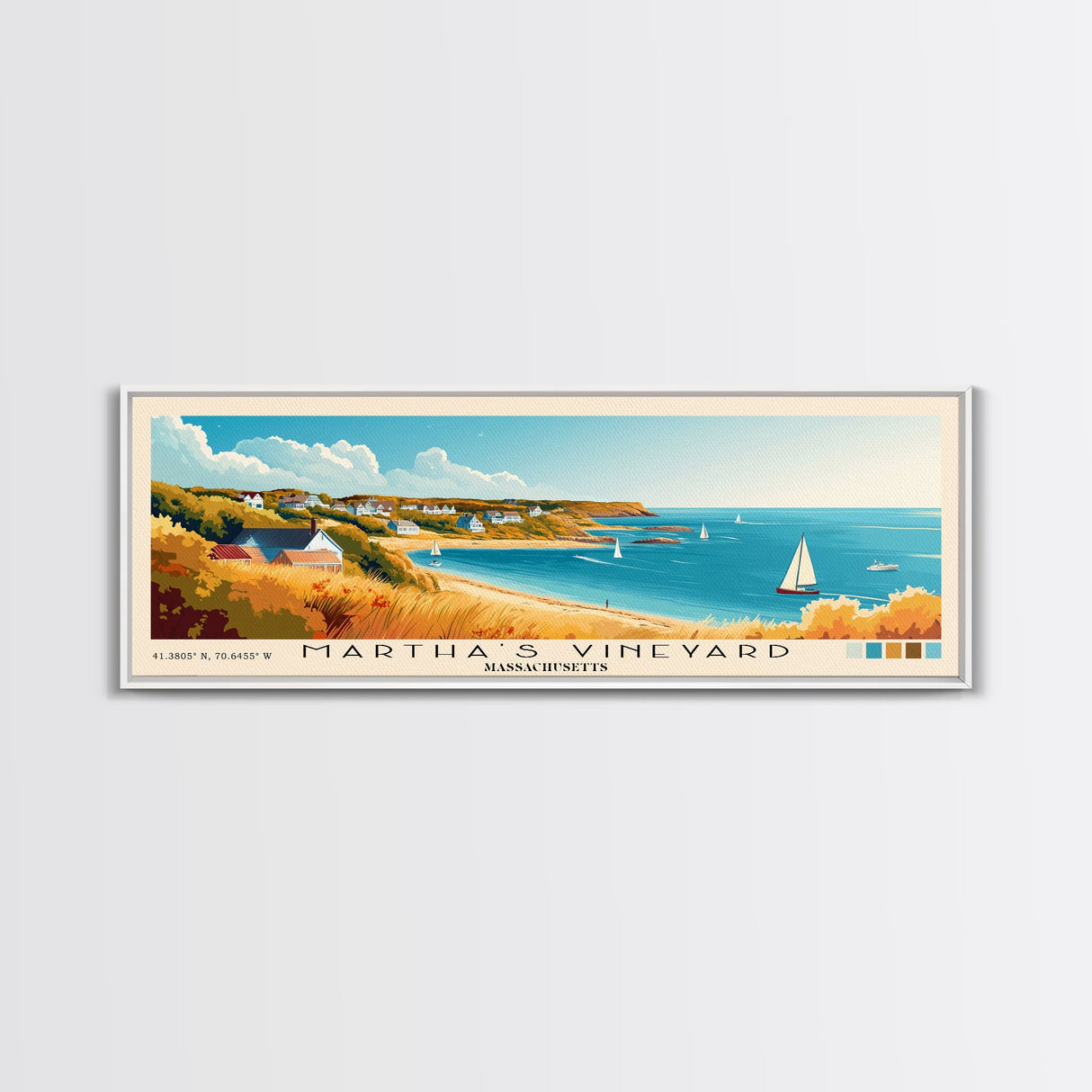 Martha’s Vineyard, Massachusetts Panoramic Beach Print, Vacation Gift, Massachusetts Wall Art, Beach Painting, Beach Decor, Beach Painting