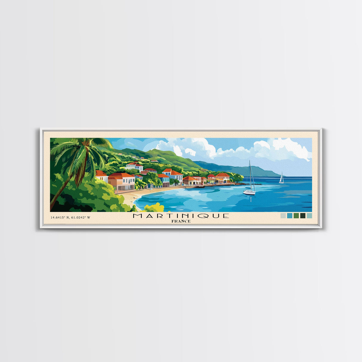 Martinique, France Panoramic Print, Vacation Gift, France Wall Art, Beach Painting, Beach Decor, Large Wall Art, Wood Frame Art