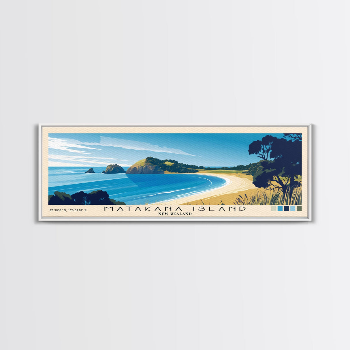 Matakana Island, New Zealand Panoramic Beach Print, Vacation Gift, New Zealand Wall Art, Framed Canvas Print, Framed Beach Painting