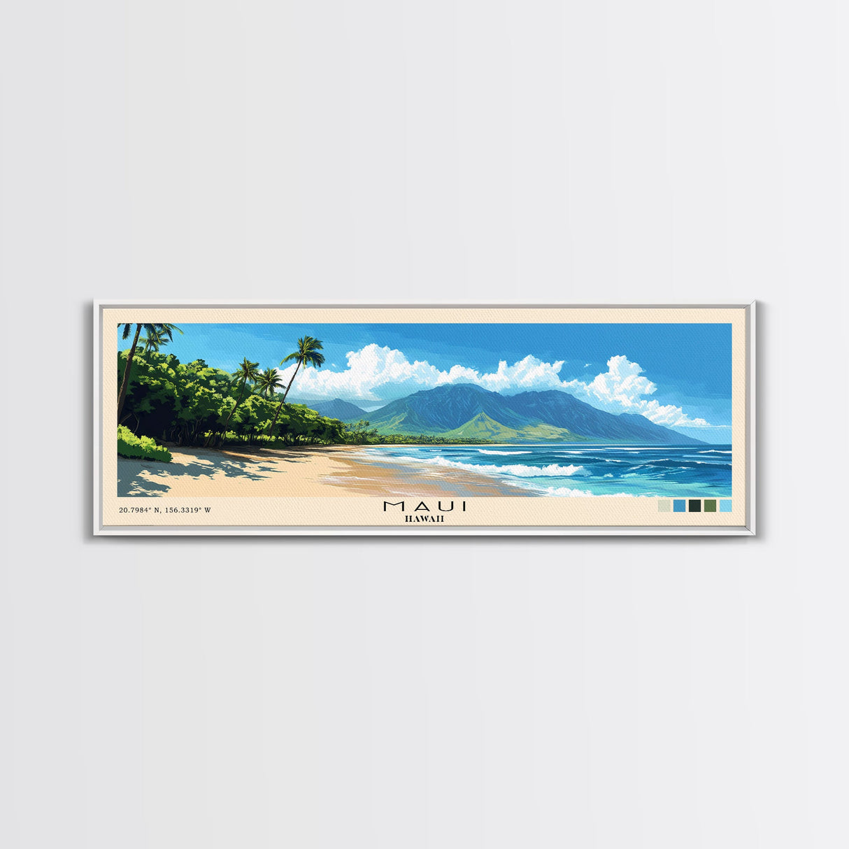 Maui, Hawaii Panoramic Print, Vacation Gift, Hawaii Wall Art, Beach Painting, Beach Decor, Beach Or Lakehouse Art