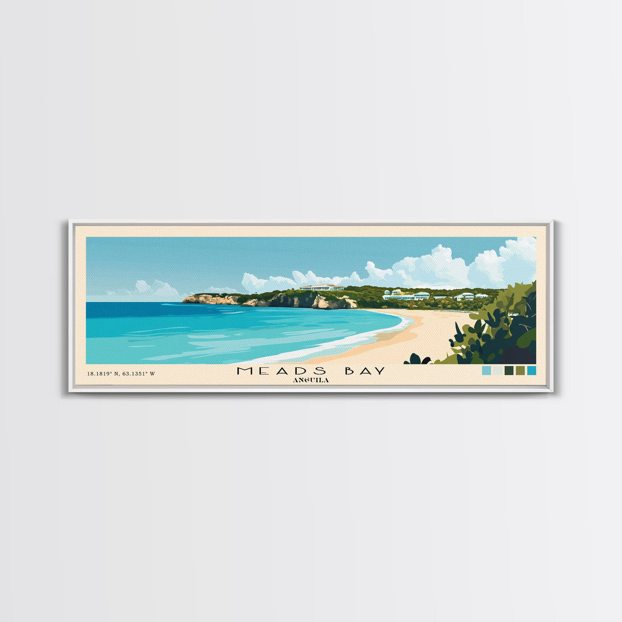 Meads Bay, Anguila Panoramic Print, Vacation Gift, Anguila Wall Art, Beach Painting, Beach Decor, Beach Or Lakehouse Art