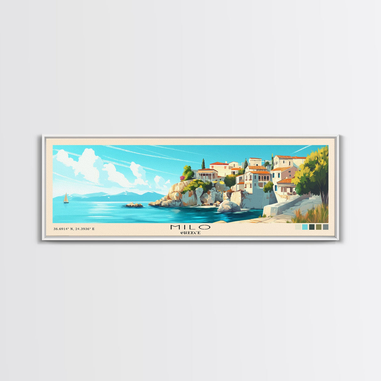 Milo, Greece Panoramic Beach Print, Vacation Gift, Greece Wall Art, Beach Painting, Beach Decor, Beach Painting