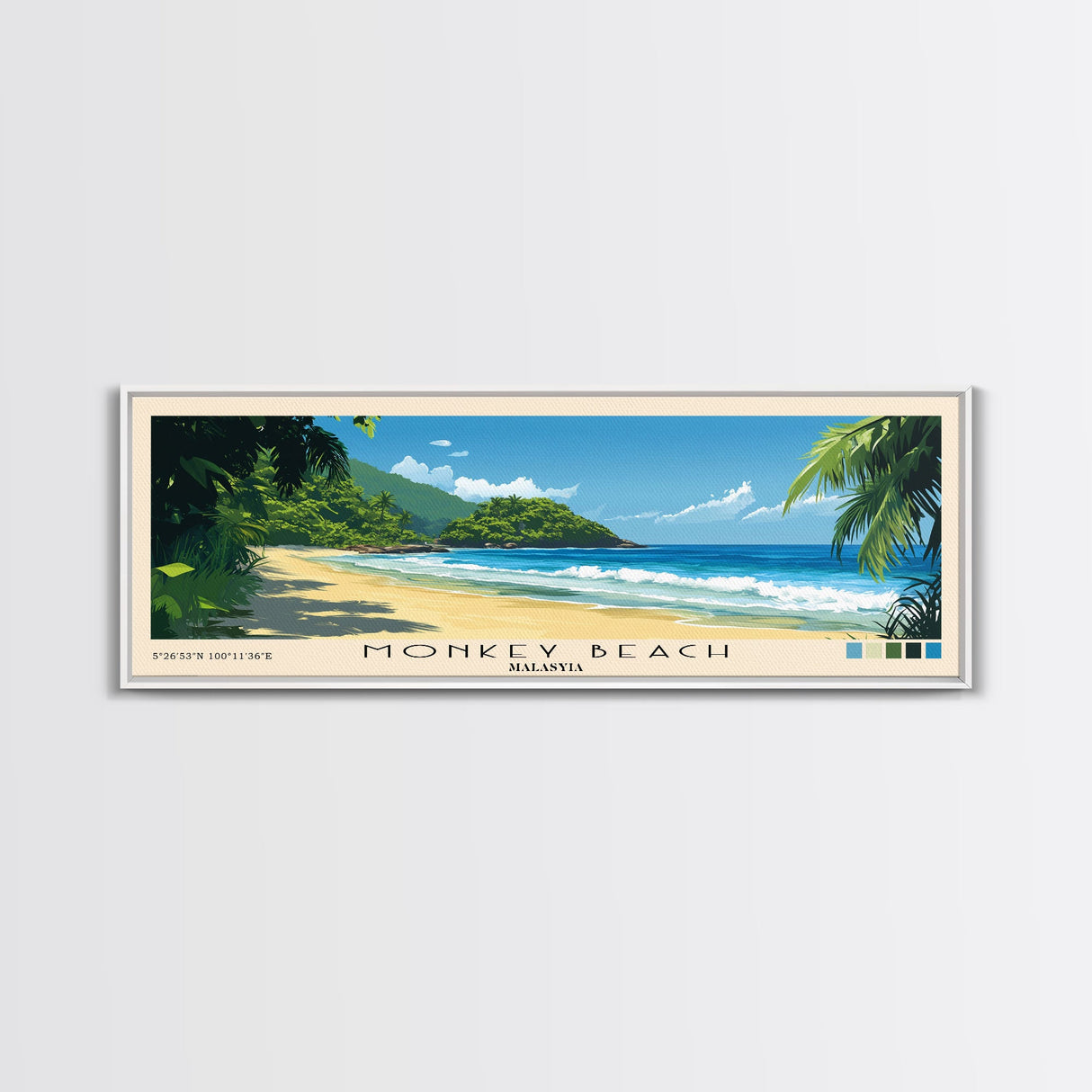 Monkey Beach, Malasyia Panoramic Print, Vacation Gift, Malasyia Wall Art, Beach Painting, Beach Decor, Large Wall Art, Wood Frame Art