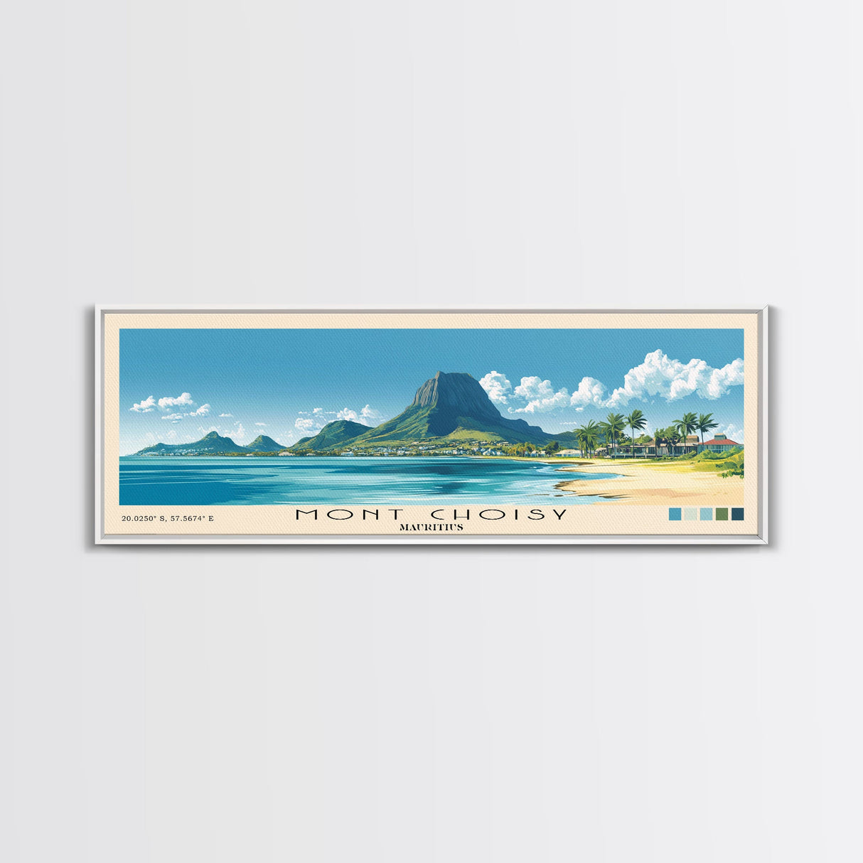 Mont Choisy, Mauritius Panoramic Beach Print, Vacation Gift, Mauritius Wall Art, Framed Canvas Print, Framed Beach Painting