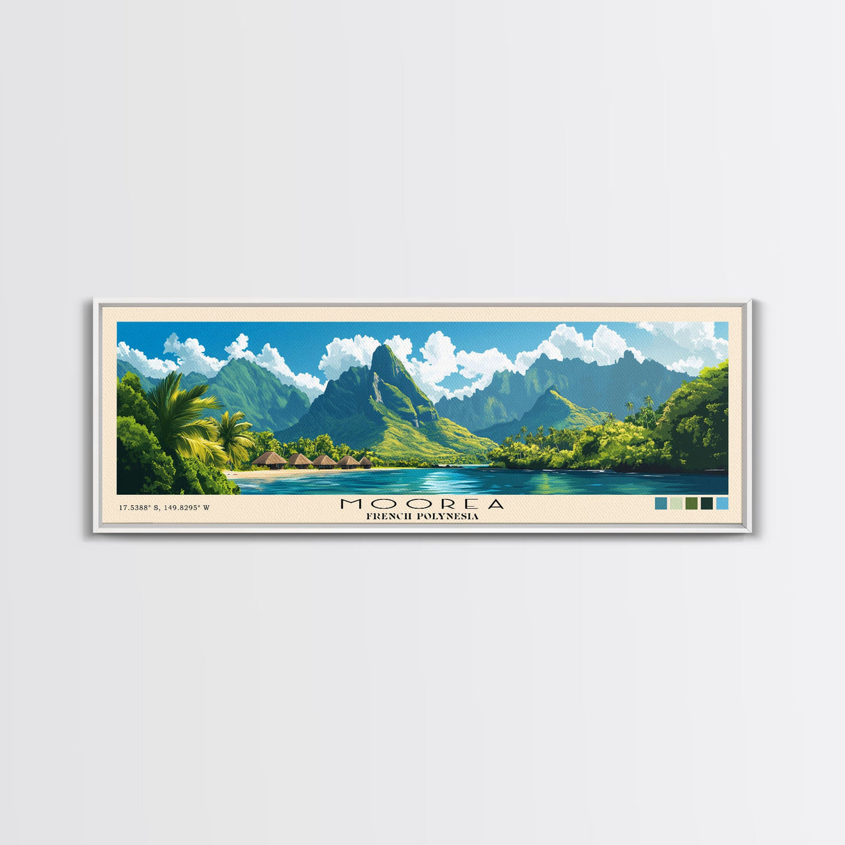 Moorea, French Polynesia Panoramic Print, Vacation Gift, French Polynesia Wall Art, Beach Painting, Beach Decor, Large Wall Art, Wood Frame Art