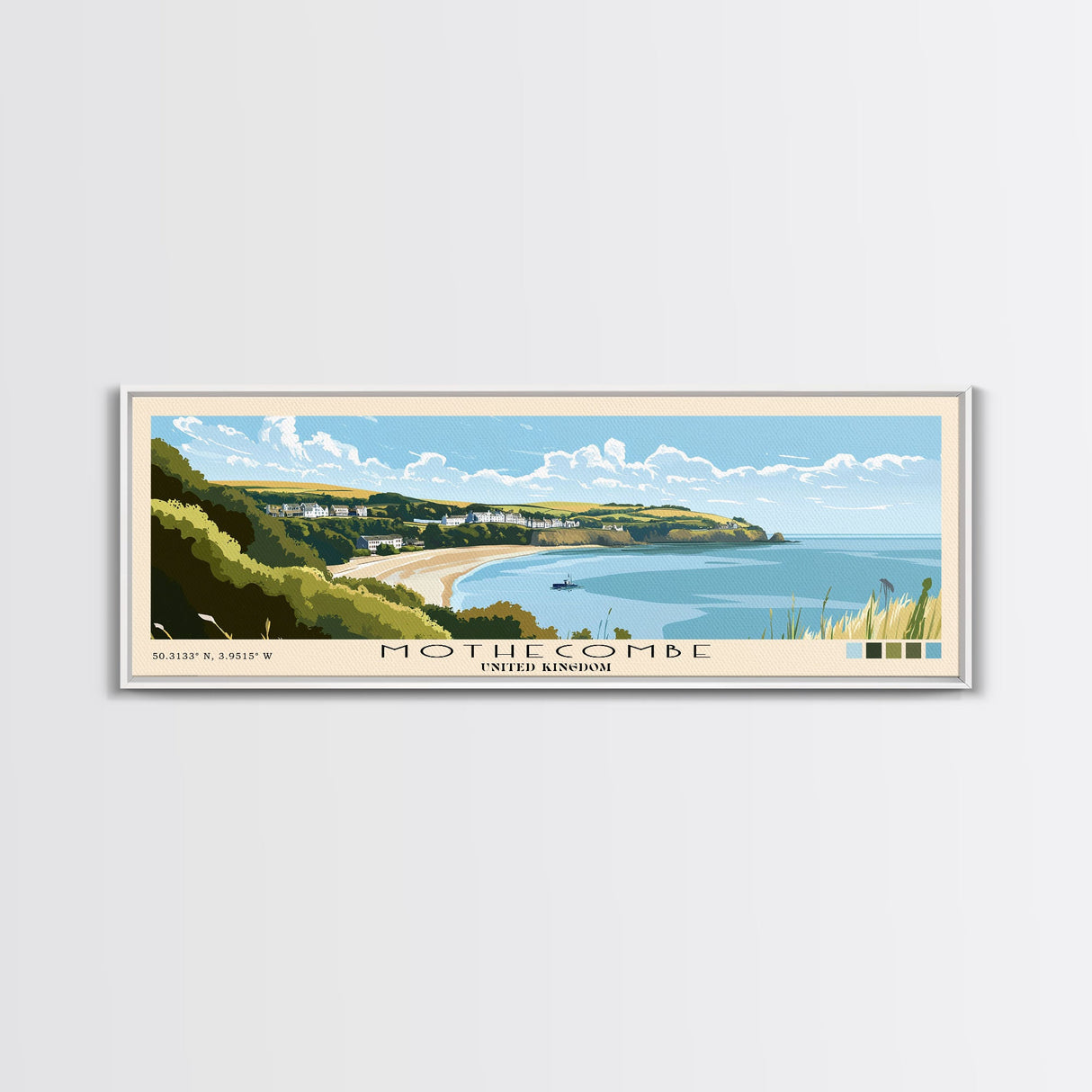 Mothecombe, United Kingdom Panoramic Print, Vacation Gift, United Kingdom Wall Art, Beach Painting, Beach Decor, Beach Or Lakehouse Art