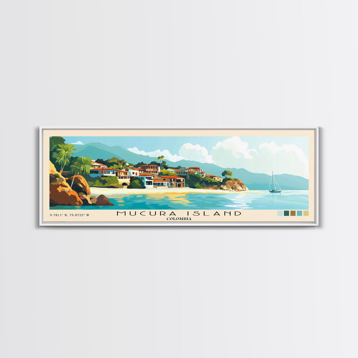 Mucura Island, Colombia Panoramic Beach Print, Vacation Gift, Colombia Wall Art, Framed Canvas Print, Framed Beach Painting