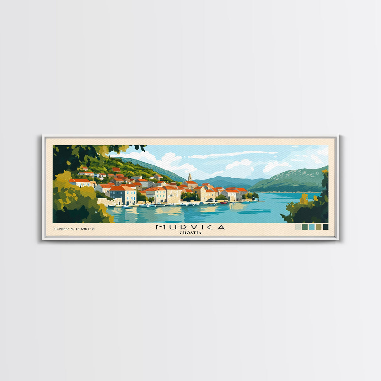 Murvica, Croatia Panoramic Print, Vacation Gift, Croatia Wall Art, Beach Painting, Beach Decor, Beach Or Lakehouse Art