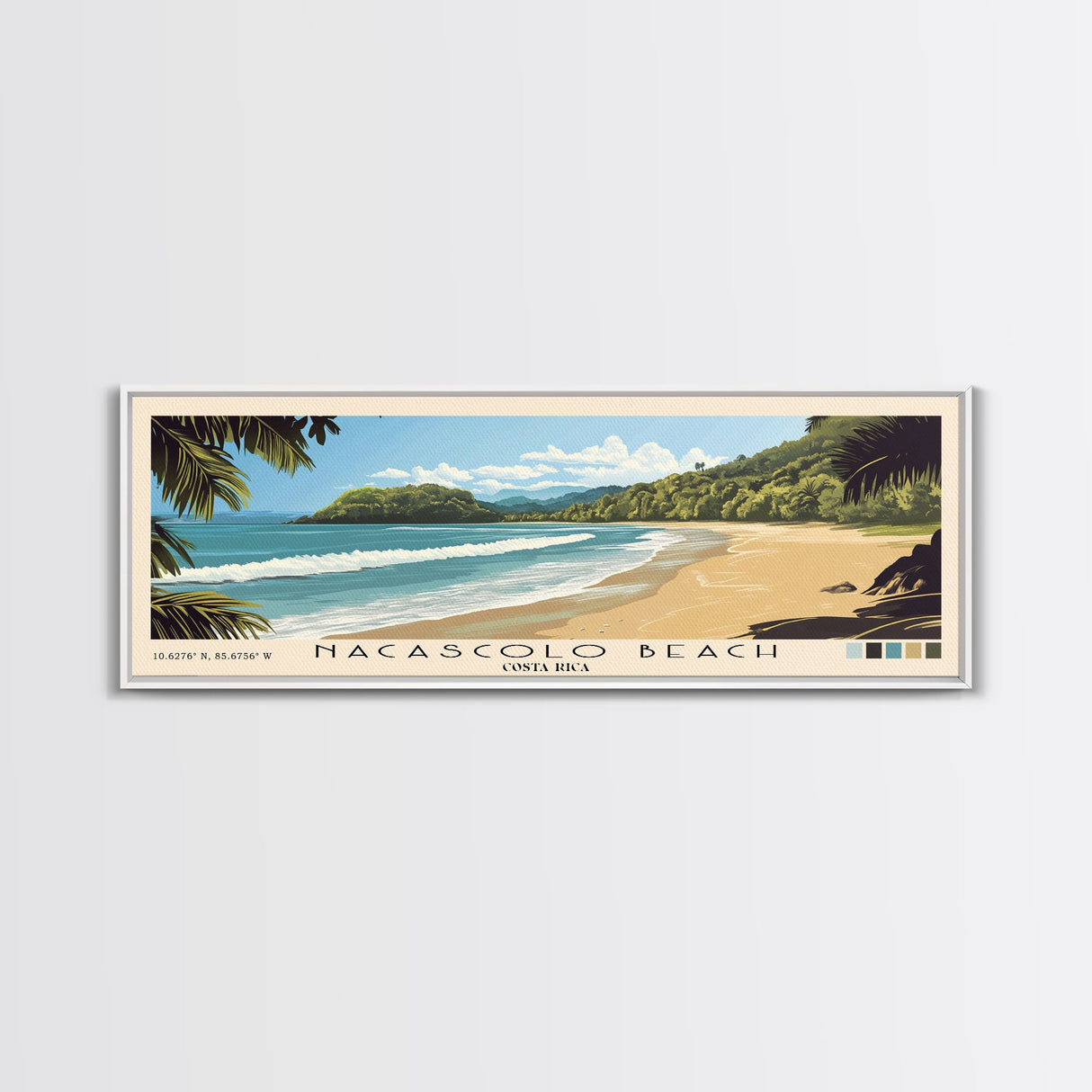 Nacascolo Beach, Costa Rica Panoramic Print, Vacation Gift, Costa Rica Wall Art, Beach Painting, Beach Decor, Large Wall Art, Wood Frame Art