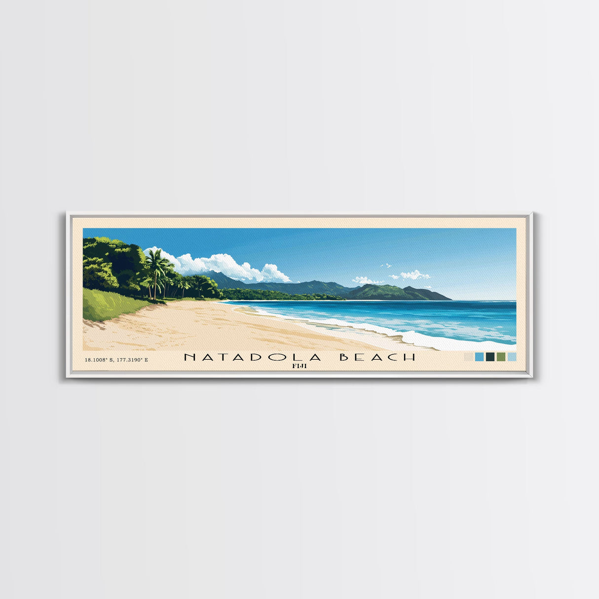 Natadola Beach, Fiji Panoramic Print, Vacation Gift, Fiji Wall Art, Beach Painting, Beach Decor, Beach Or Lakehouse Art