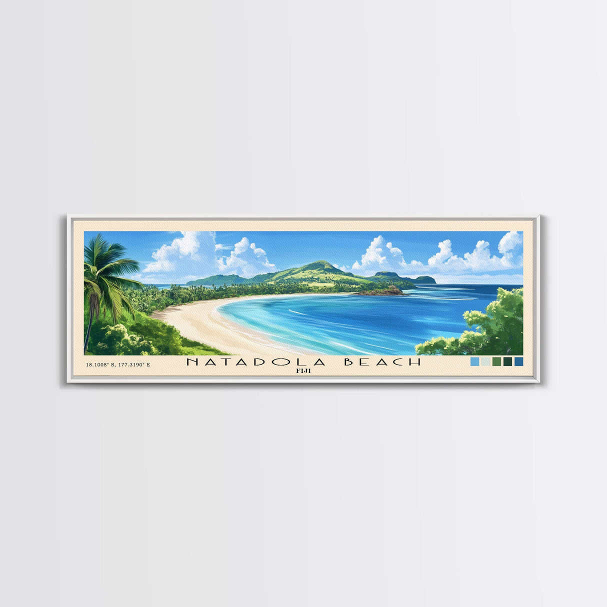 Natadola Beach, Fiji Panoramic Beach Print, Vacation Gift, Fiji Wall Art, Beach Painting, Beach Decor, Beach Painting