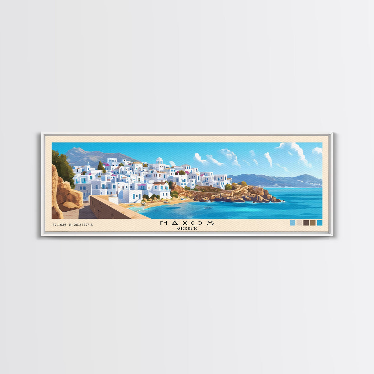 Naxos, Greece Panoramic Beach Print, Vacation Gift, Greece Wall Art, Beach Painting, Beach Decor, Beach Painting