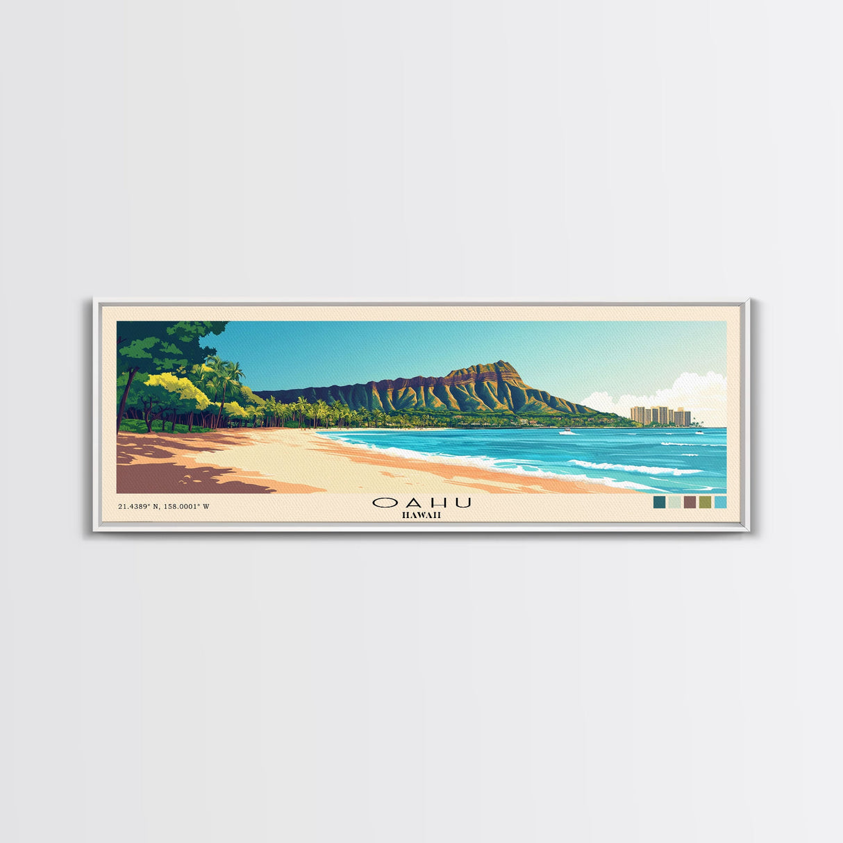 Oahu, Hawaii Panoramic Print, Vacation Gift, Hawaii Wall Art, Vacation Wall Art, Vacatation Memories, Beach Decor, Beach Or Lakehouse Art