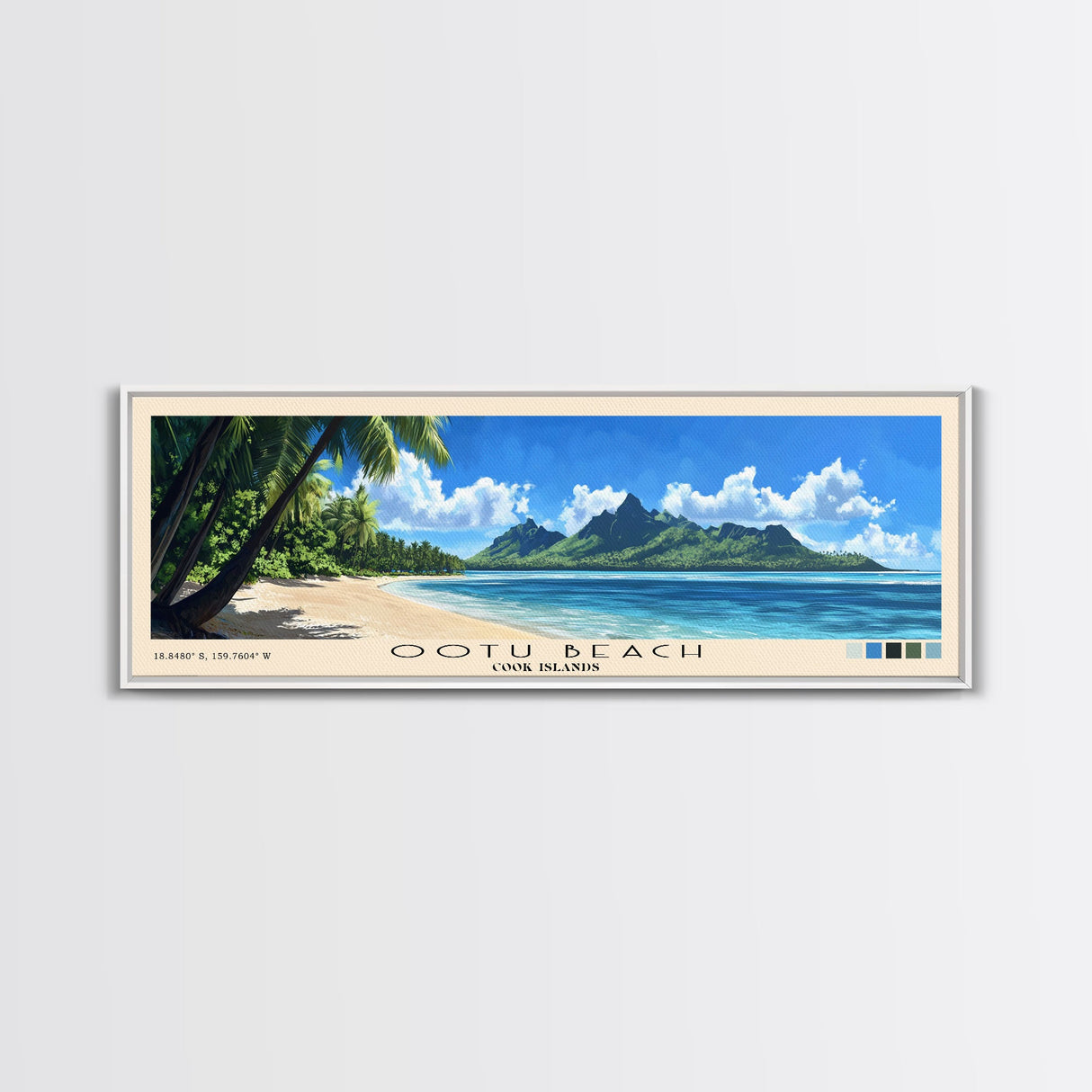 Ootu Beach, Cook Islands Panoramic Print, Vacation Gift, Cook Islands Wall Art, Beach Painting, Beach Decor, Large Wall Art, Wood Frame Art